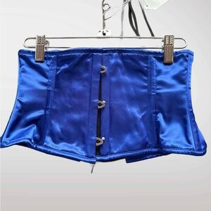 Royal Blue Satin Corset Top | Lace-Up Back Waist Cincher | Y2K Clubwear Bustier